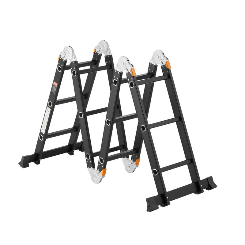 Échelle pliante multi-usages 7-en-1 à 4 marches pour travailler, 12 pi, Noir