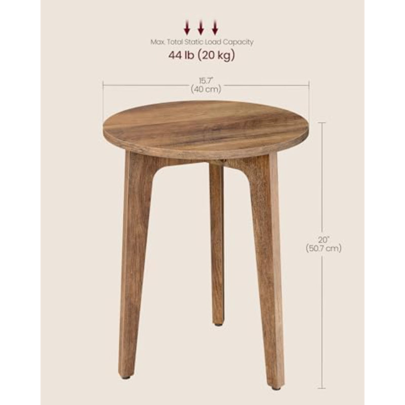 Petite table d'appoint ronde, table de chevet à pieds fuselés et lignes courbes, idéale pour les petits espaces (salon, chambre), couleur miel.