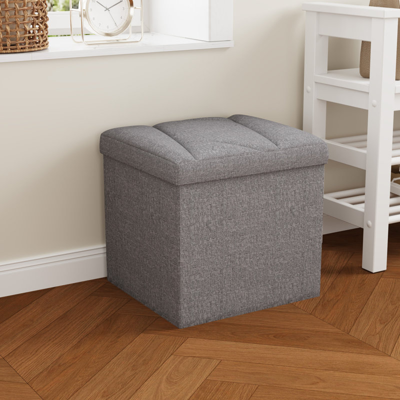 15" Foldable Fabric Storage Ottoman Bench, Versatile Seat With Hidden Storage Compartment