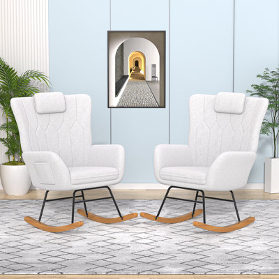2-Pack High Back Rocking Chair With Headrest And Side Pockets
