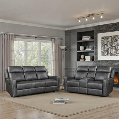 Jacopo Traditional Reclining 2-Piece Living Room Set with Polished Microfiber Upholstery, Stylish Nailhead Trim & Dacron Wrapped High-Density Foam Com by Lark Manor