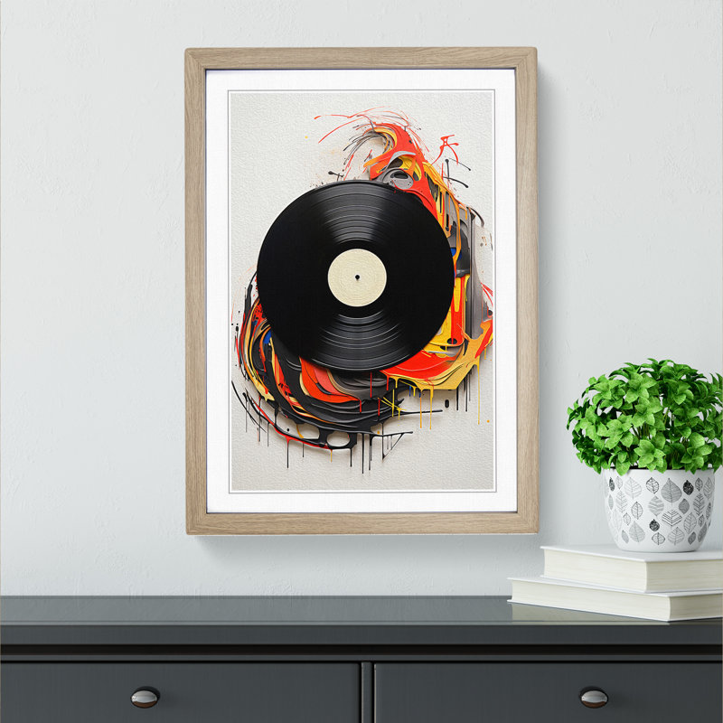 Vinyl Record Contemporary - Single Picture Frame Print on Wood, 34cm H x 25cm W x 2cm D, Oak