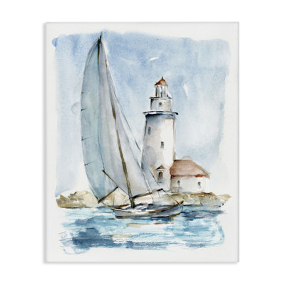 Au-416-Canvas " Nautical Sailboat & Lighthouse " by Ethan Harper