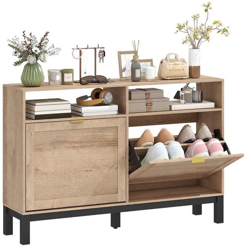 8 Pair Shoe Storage Cabinet, Walnut Brown/Black