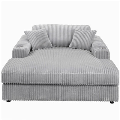 Hilde Light Gray Corduroy Chaise w/2 Pillows