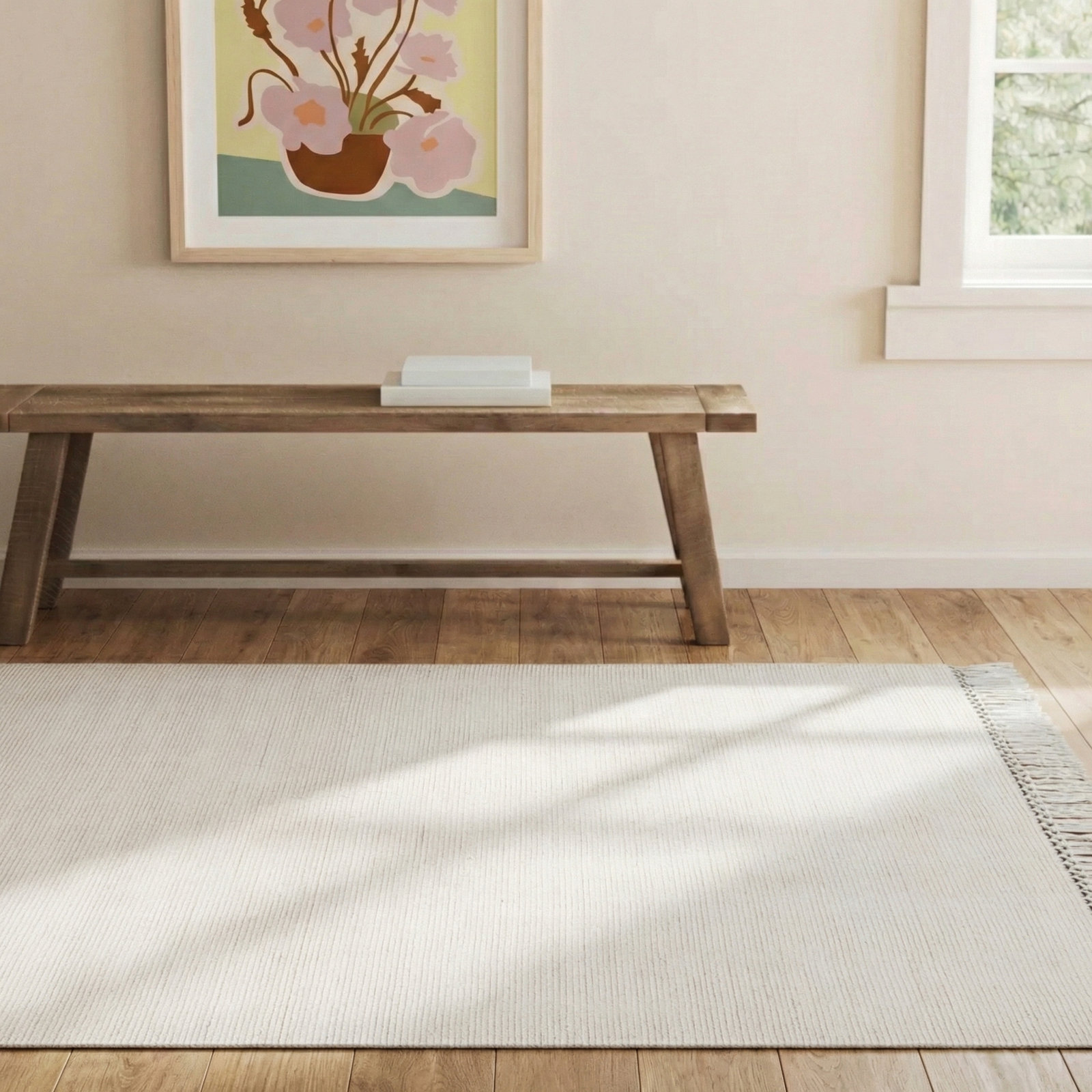 Liska White Hand-Loomed Rug, Rectangle 7'9" x 9'9"