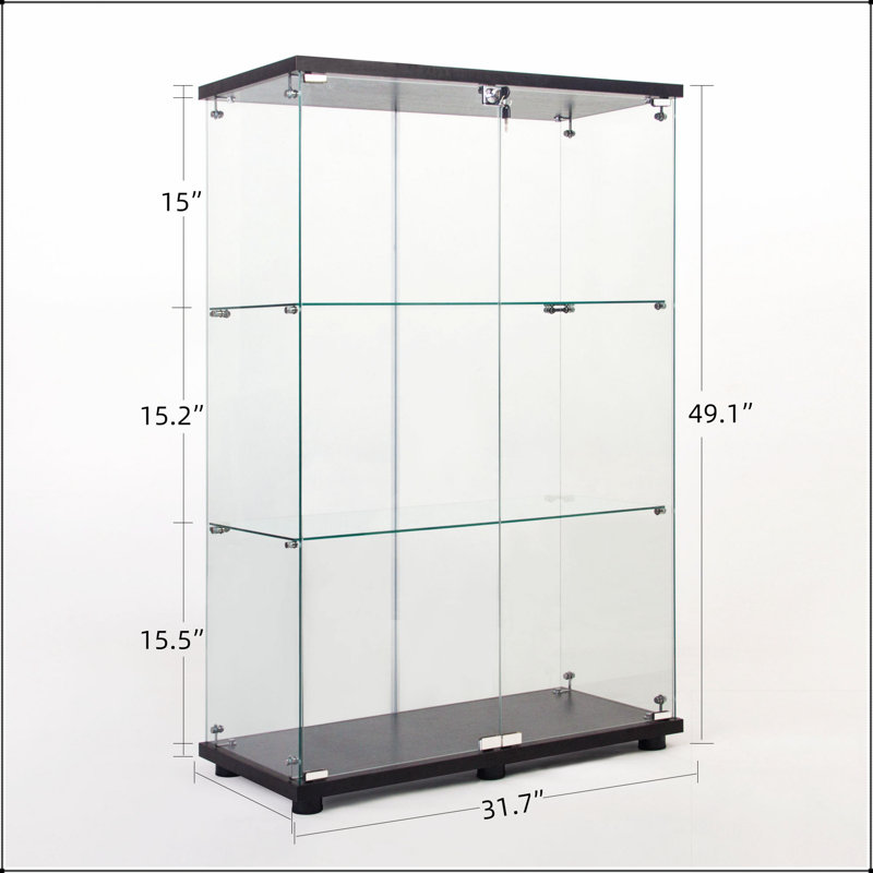 Armoire en verre à deux portes avec 3 tablettes, verre trempé pour plus de sécurité et de visibilité, parfait pour la décoration moderne.