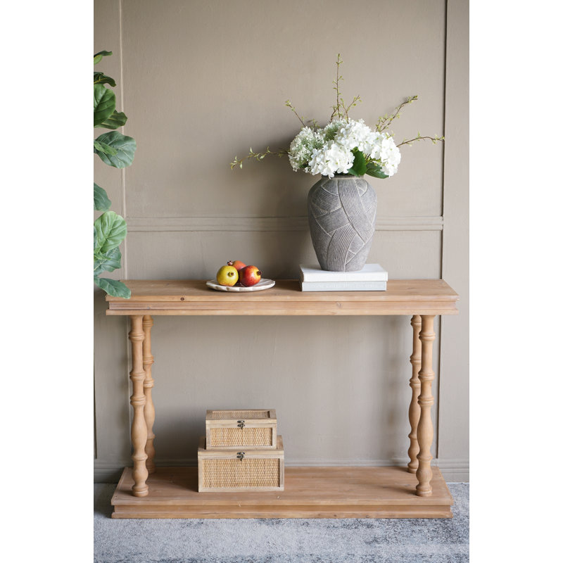 Console 48 po x 15 po x 32 po à 2 niveaux en bois naturel avec pieds fuselés sculptés, mobilier en bois rustique / maison de campagne / campagne française