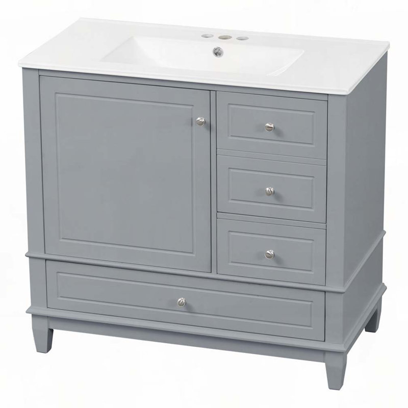Meuble-lavabo 36 po avec lavabo en céramique, Gris