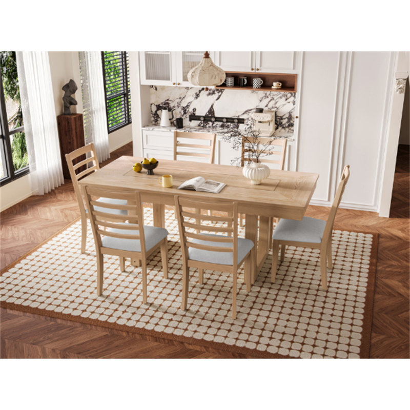 Ensemble de table de salle à manger extensible 7 pièces, table de ferme avec rallonge 18 ", table de cuisine rustique en bois 78" et chaises rembourrées 6 pièces, ensemble de table de salle à manger extensible