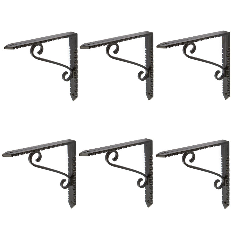 Hammer & Tongs - Notched Scroll Iron Shelf Bracket, Black, 15cm H x 2cm W x 15cm D