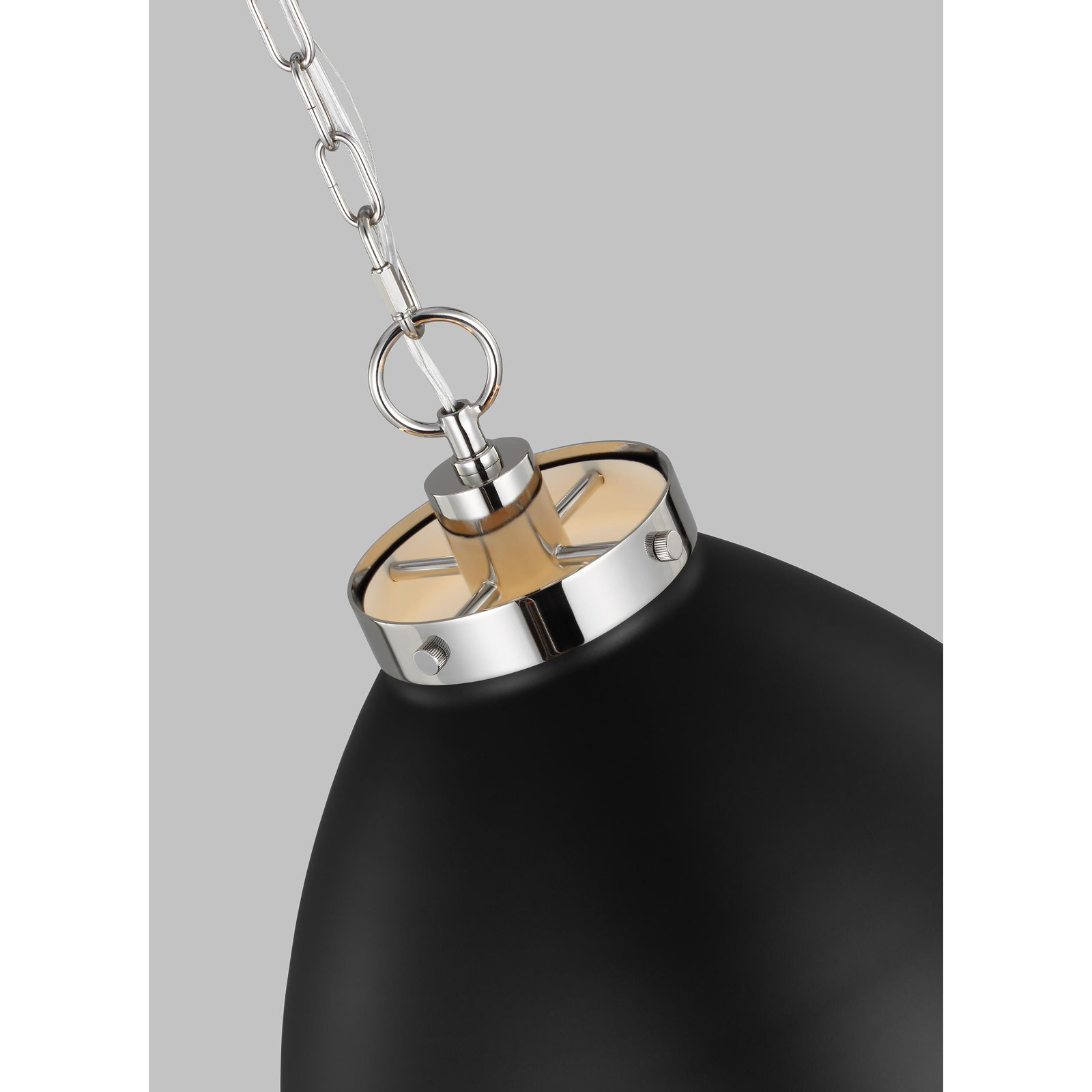 Pallini Single Light Pendant, Midnight Black, Polished Nickel, 19.5" H x 17.5" W x 17.5" D