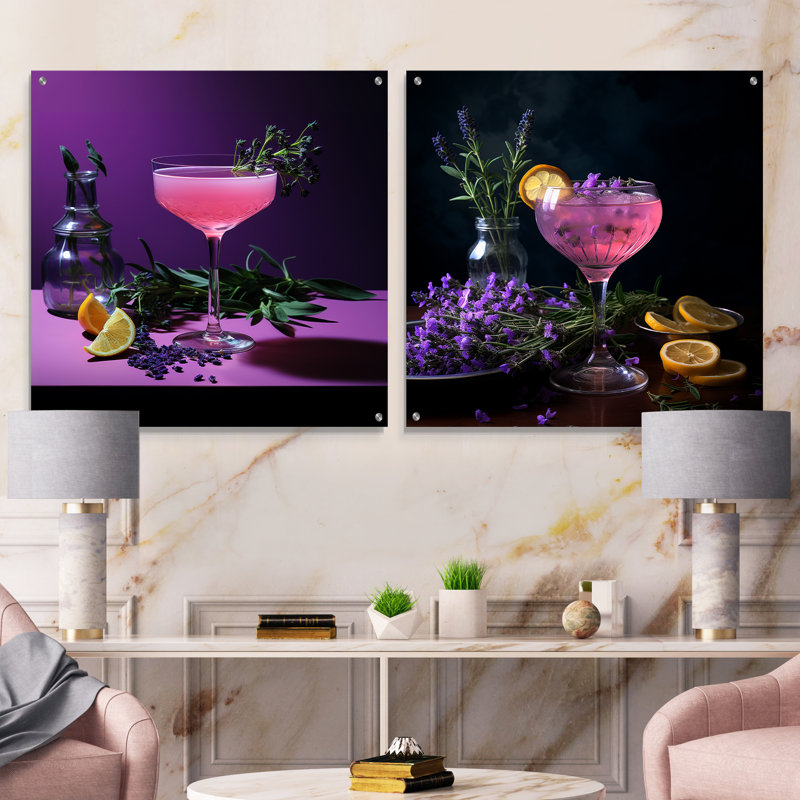Bloomsbury Booze Cocktail - Ensemble de 2 verres muraux en acrylique, H 16 po x l 33 po