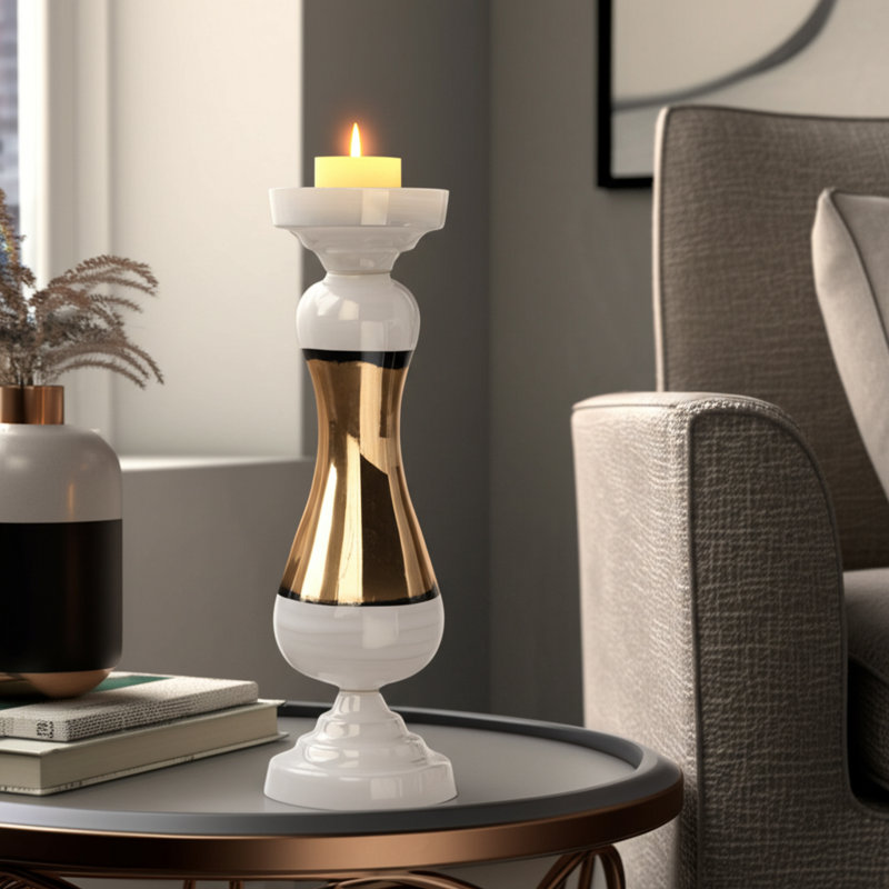 Glass Pillar and Taper Candle Holder with Curved Silhouette and Reflective Accents for Modern Decorative Display