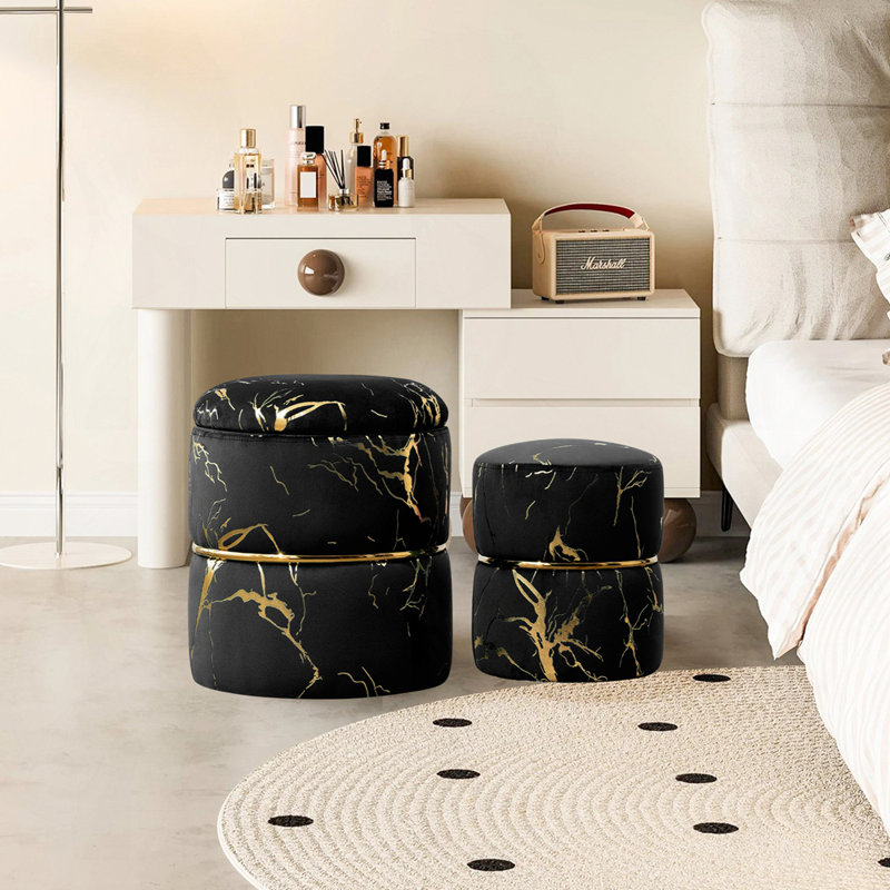 Ensemble de 2 repose-pieds ronds avec rangement, Noir