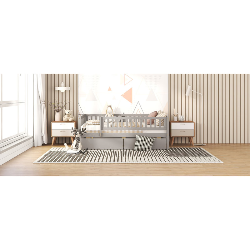 Daybed Wood Bed With Two Drawers, Gray, Full