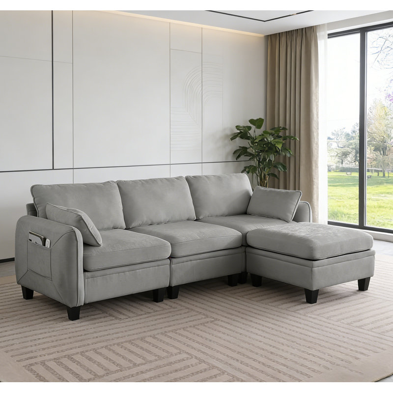 Canapé modulaire en chenille 85 pouces GRIS 85 po, canapé en forme de L avec repose-pieds avec rangement, combinaison pour le salon