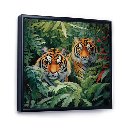 Asian Art Tigers In Jungle VI - Asian Art Framed Canvas Print
