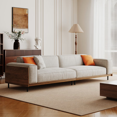 111.81" Fabric Sofa With Solid Wood Frame, 3 Pillows & Removable Slipcover