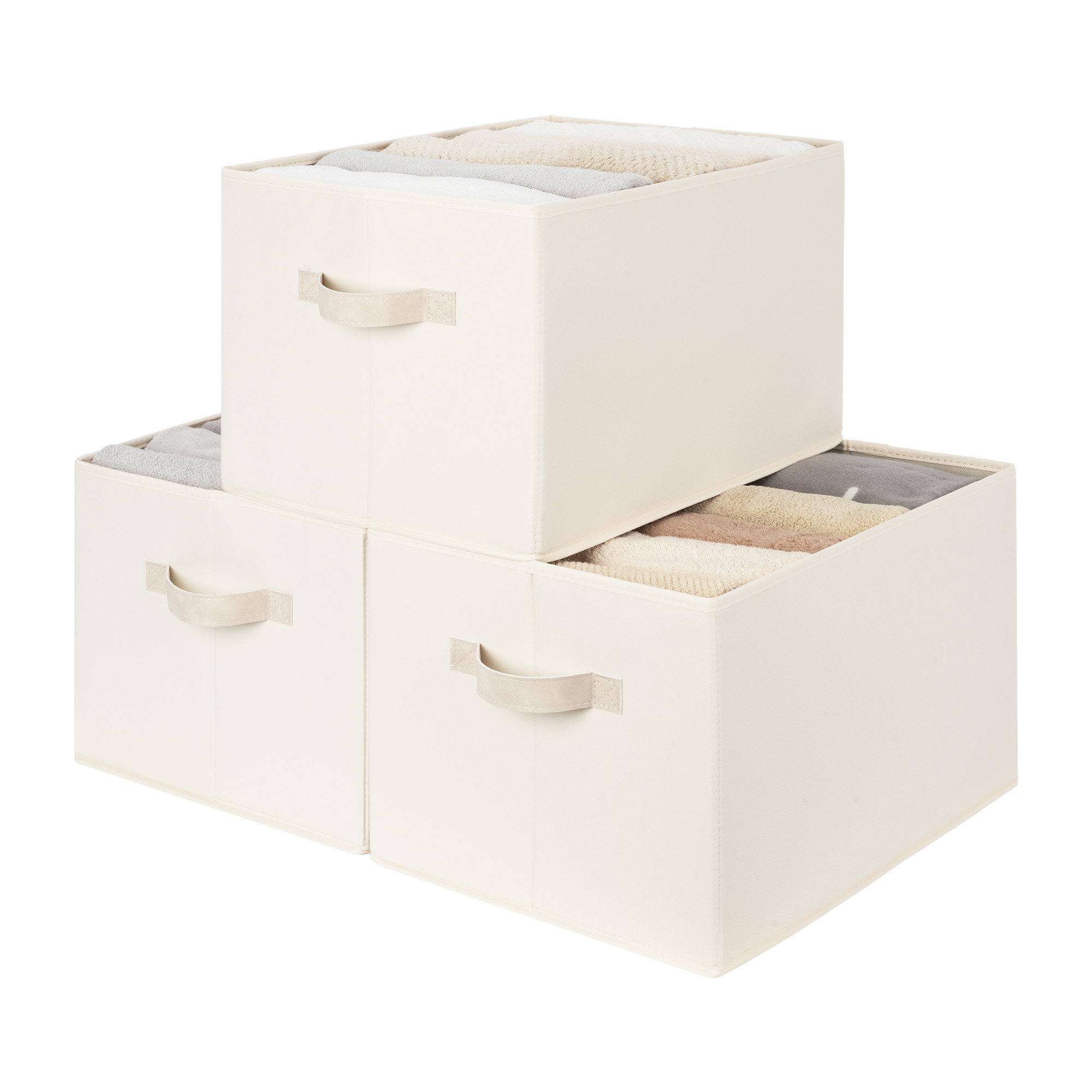 Foldable Fabric Storage Bins, Closet Organizer Bin Set, Shelf Baskets for Clothes, Toys, Linens (Set of 3) - Beige, 16.25"L x 11.75"W x 10.25"H