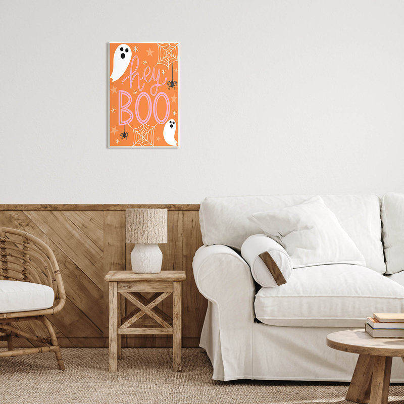 Hey Boo, orange, Halloween, at-309, H 19 po x l 13 po x P 0,5 po, Plaque murale