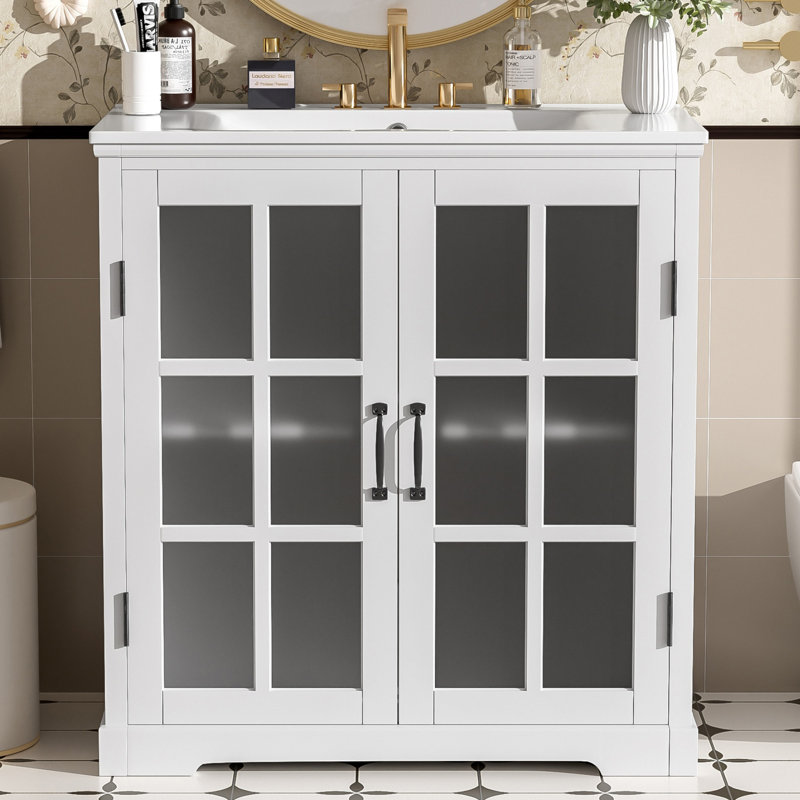 Meuble-lavabo simple 30 po avec comptoir en céramique, Blanc