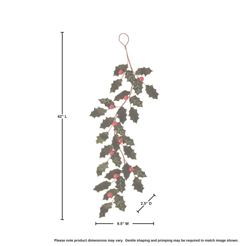 47" Velvet Holly Leaf Garland With Ball