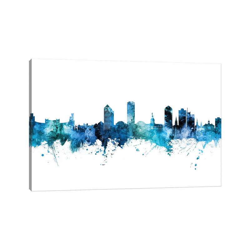 Tallahassee Florida Skyline Blue Teal by Michael Tompsett - 1 Piece Wrapped Canvas Wall Art, 30.48 cm H x 45.72 cm W