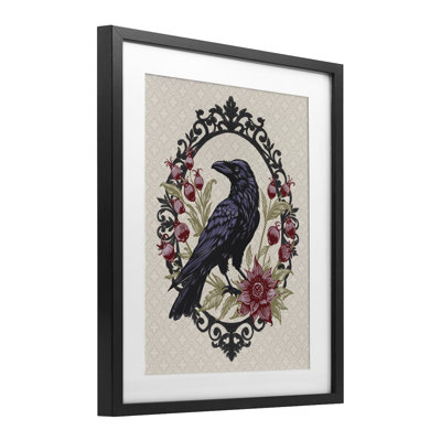 Never More Ornate Raven Framed Print Under Glass, design by Radhika Modi