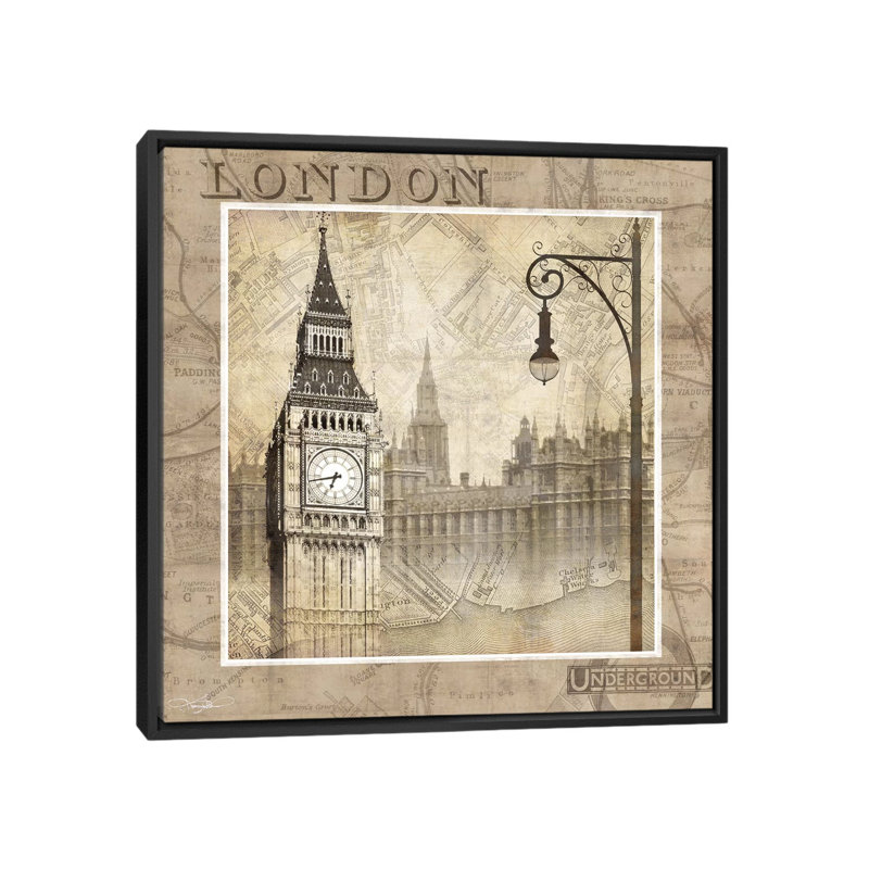 «London Calling», impression sur toile, H 18 po x l 18 po x P 1,5 po, Toile avec cadre flottant noir, Pas de tapis