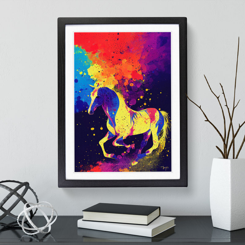 XV1022-3227X Paint Splash Horse No.5 Abstract - Single Picture Frame Print, 64cm H x 46cm W x 2cm D, Black