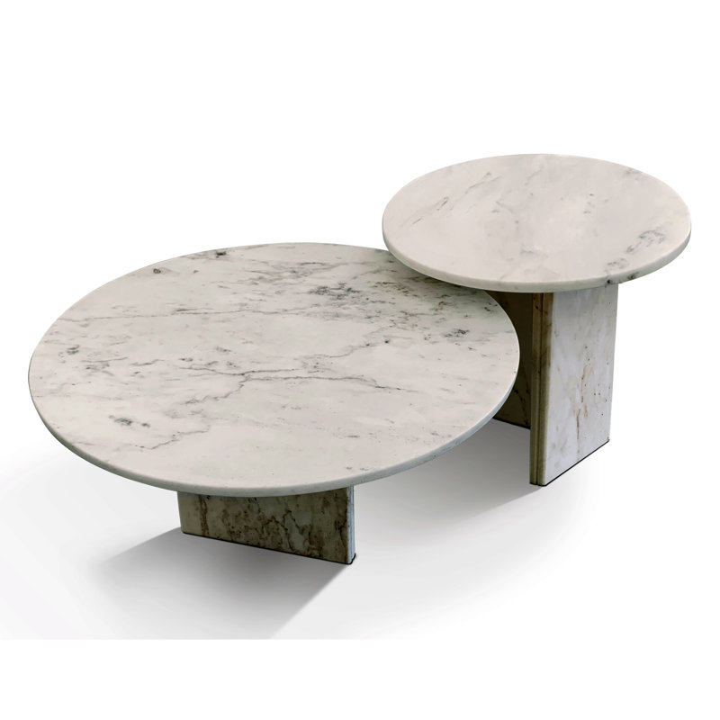 Ensemble de tables basses en marbre naturel blanc, petite table, table de salon, pierre naturelle, marbre véritable, marbre véritable