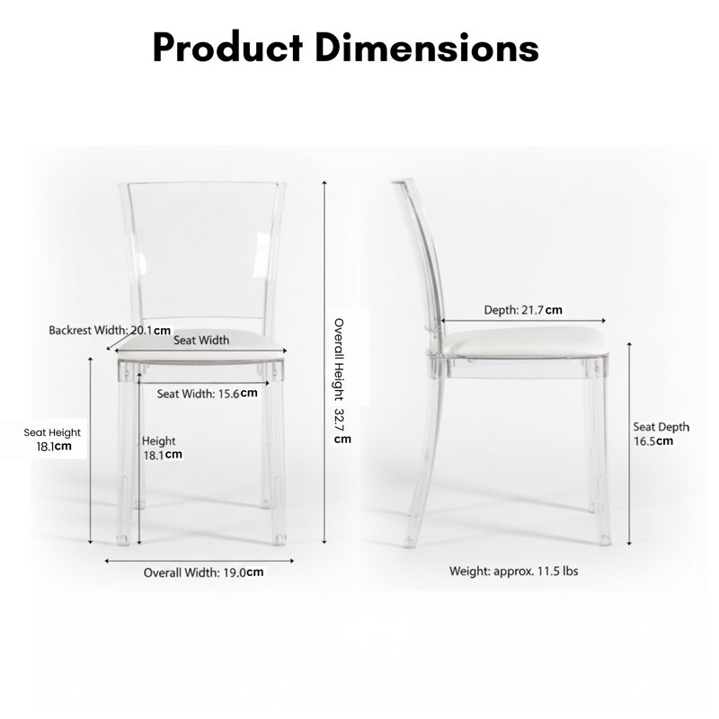 Chaise de salle à manger transparente Cristalia avec siège en cuir ivoire (fabriqué en Italie), Ivoire ivoire