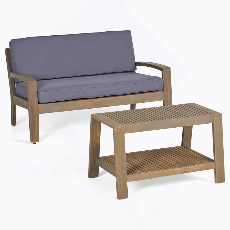 Ensemble de causeuse et de table basse d'extérieur, Beige, Brun