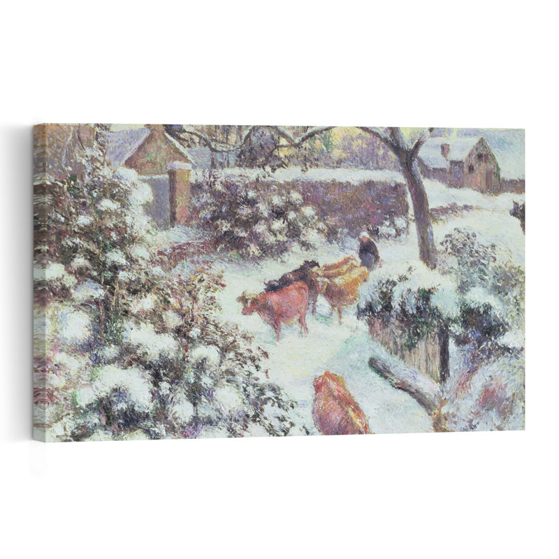 Effet De Neige A Montfoucault, 1882 Impressionist Abstract Contemporary Cow Horse Winter Wall Art Print by Camille Pissarro - 1 Piece Wrapped Canvas Wall Art