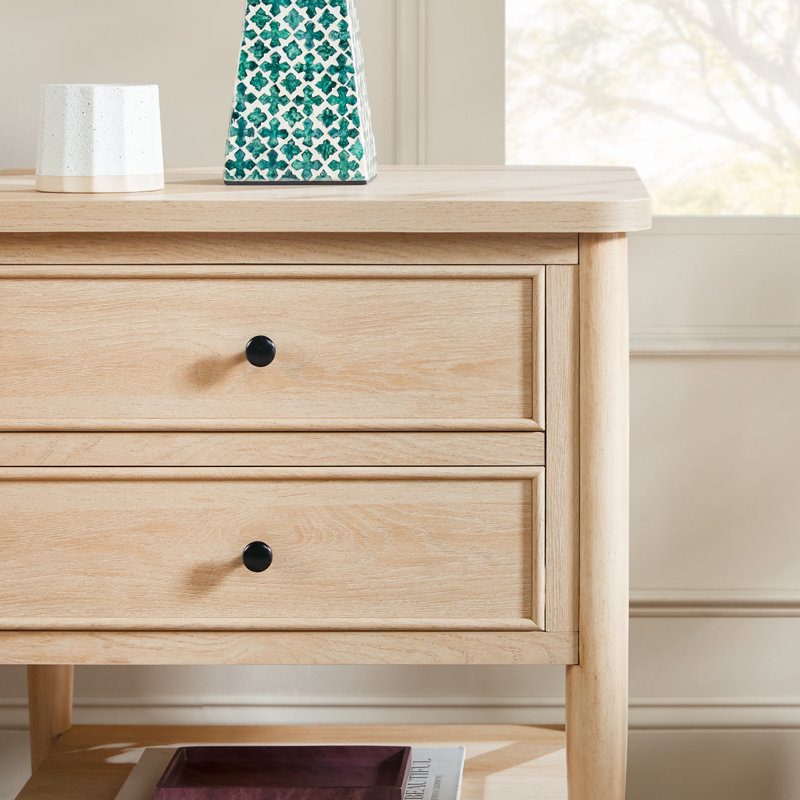 Modern Side Table with Drawers, Coastal Oak