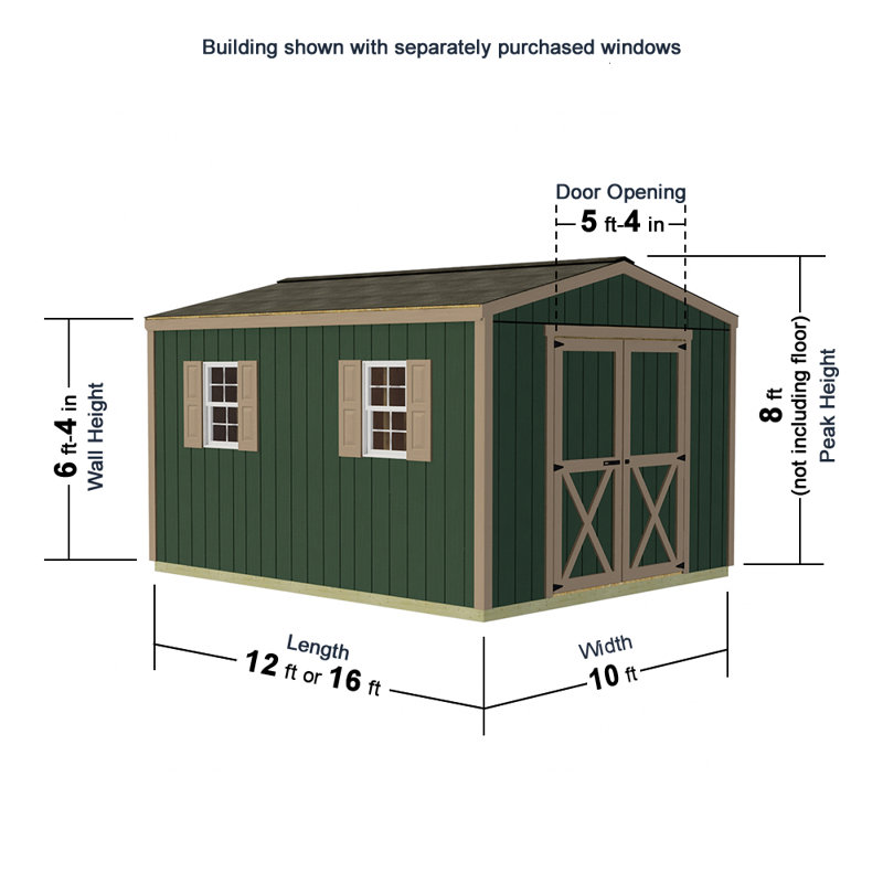 Elm 10' x 12' Gray Wood Storage Shed Kit with Windows