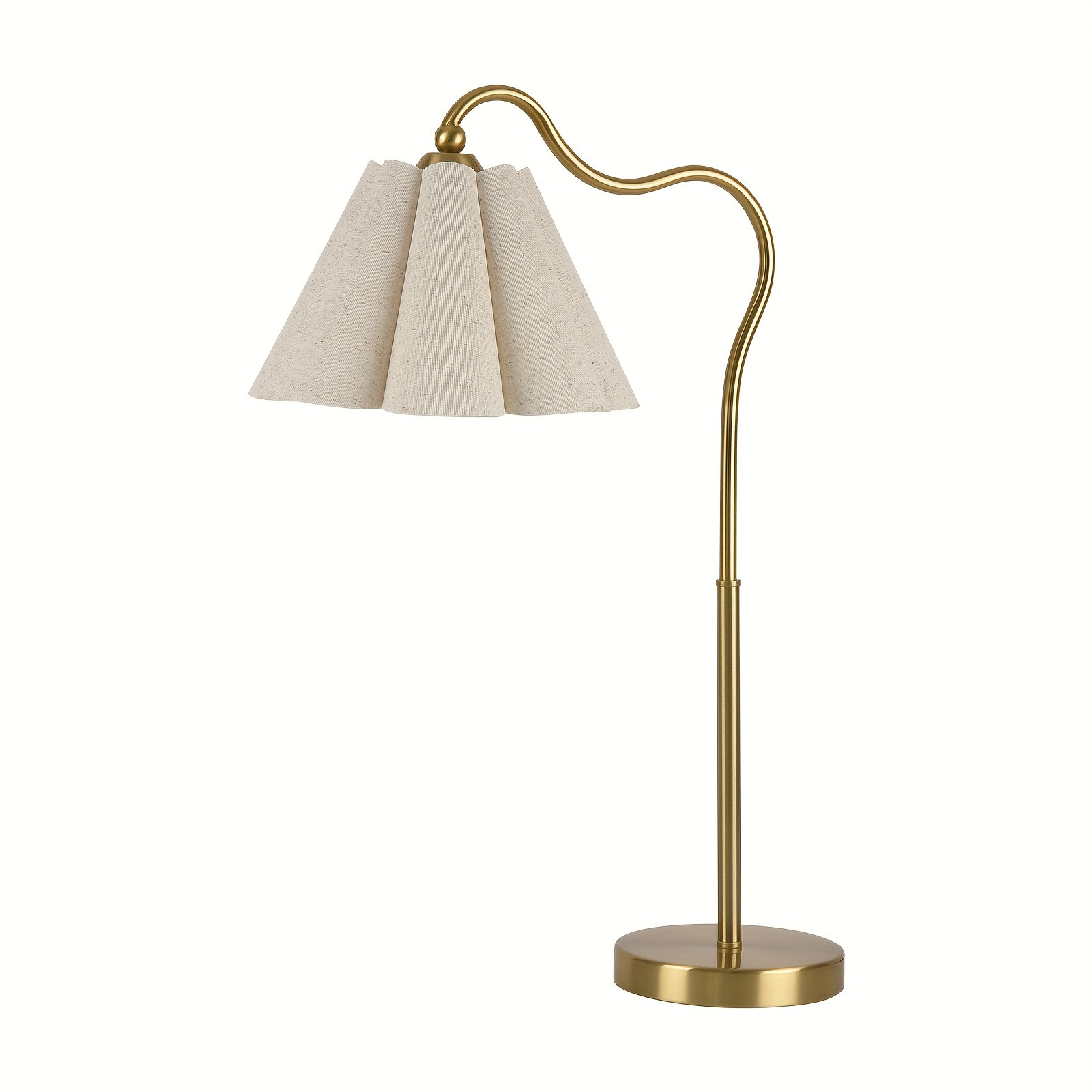 Ebern Designs Modern Minimalist Style Curved Metal Lamp Post Decorative Desk Lamp, Use E26 Bulb With Linen Petal Shaped Lampshade (bulb Not Included) | Wayfair