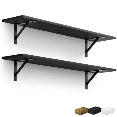 Sorbus 47.3 in Wood Wall Shelves with Black Metal Brackets, 2-Piece Set, Black