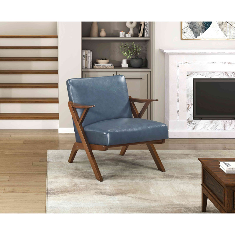Chaise d'appoint en similicuir, Bois brun, Bleu