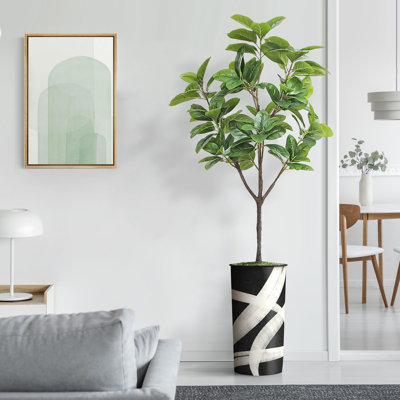 Artificial Tree in Modern Geometric Pattern Planter Fake Rubber Silk Tree (Plant Pot Plus Tree)
