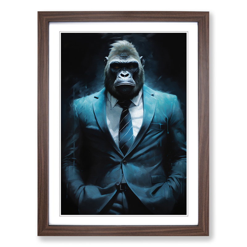 Gorilla in a Suit Painting No.7 - Framed Print, 46cm H x 34cm W x 2cm D, Walnut
