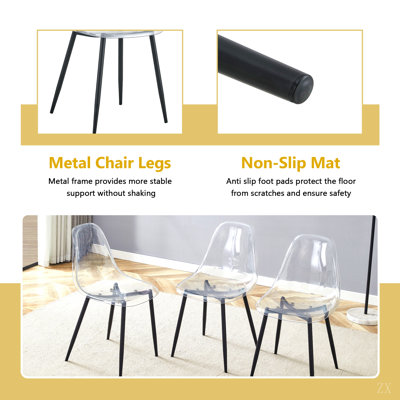 Ensemble de table et de chaises Table de salle à manger ovale en verre trempé de 71 pouces de style luxueux à deux colonnes. Jumelé avec 6 chaises en plastique transparent avec pieds en métal.
