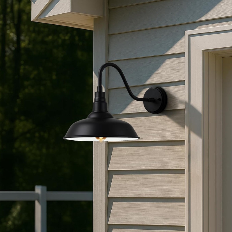 Black Barn Wall Sconce, Farmhouse Outdoor Barn Light Dusk to Dawn, Gooseneck(Set of 2)