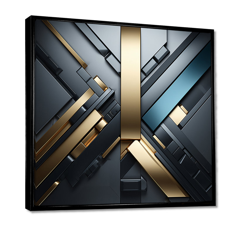 Minimal Tech - Geometric Wall Art Print, Black Floater Framed Canvas, 16" H x 16" W x 1" D