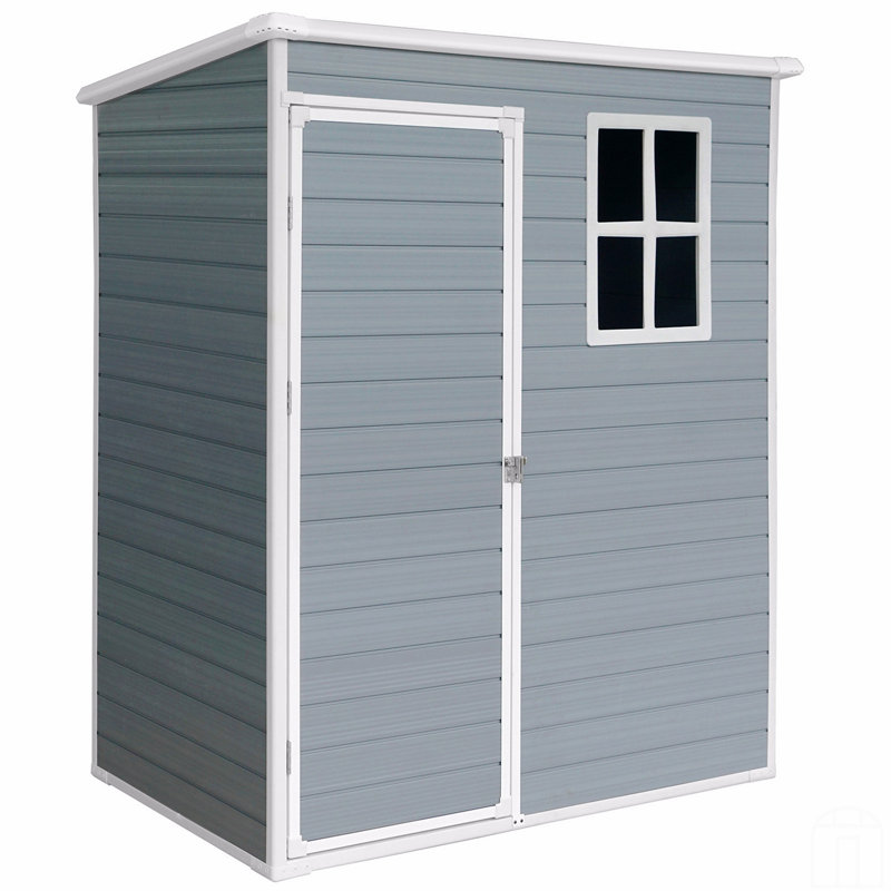 5Ft X 3Ft Resin Outdoor Storage Shed Plastic Garden Sheds With Floor And Lockable Door, Gray