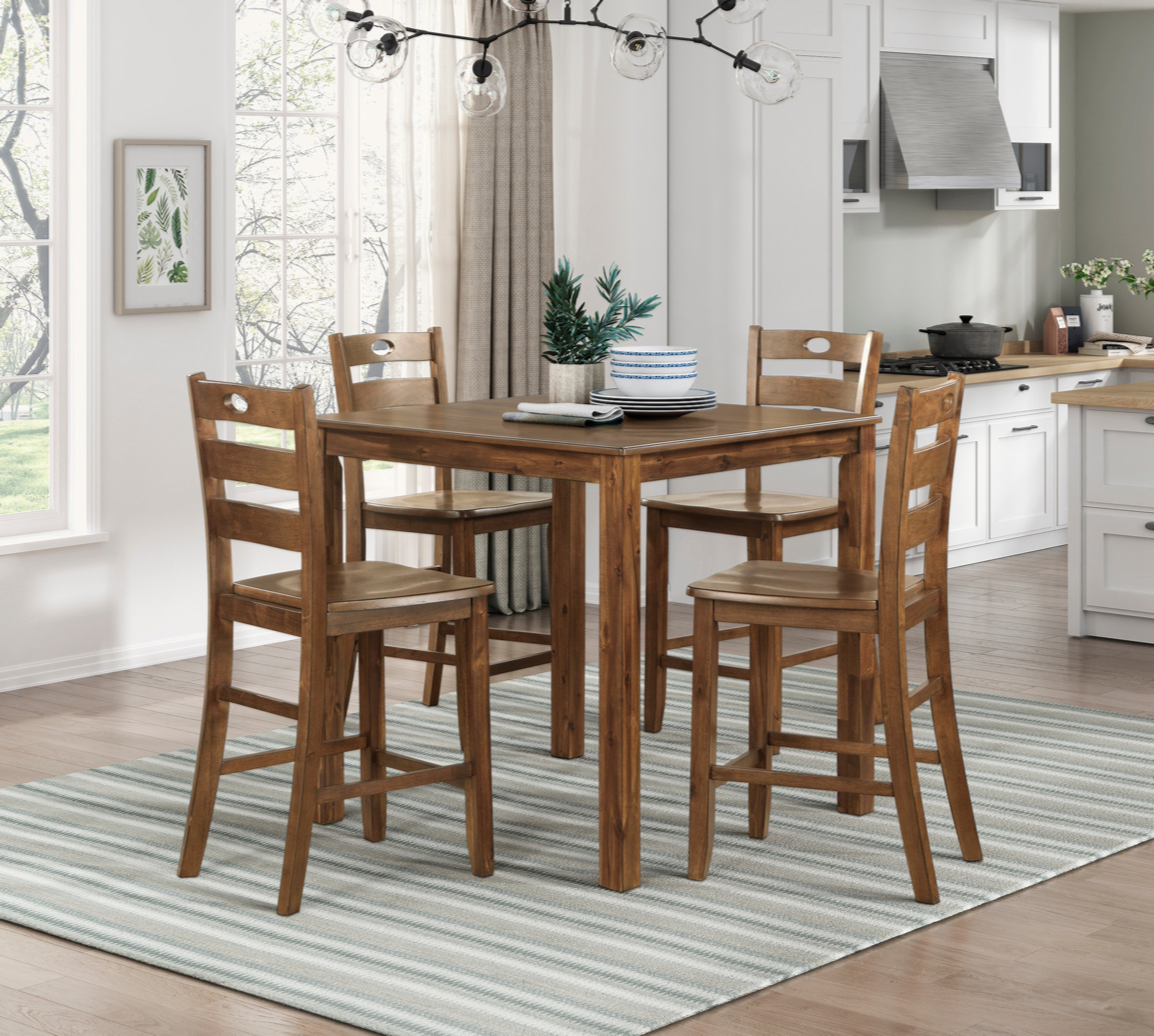 Red Barrel Studio Counter Height 5Pc Dining Set Walnut Finish Table And ...