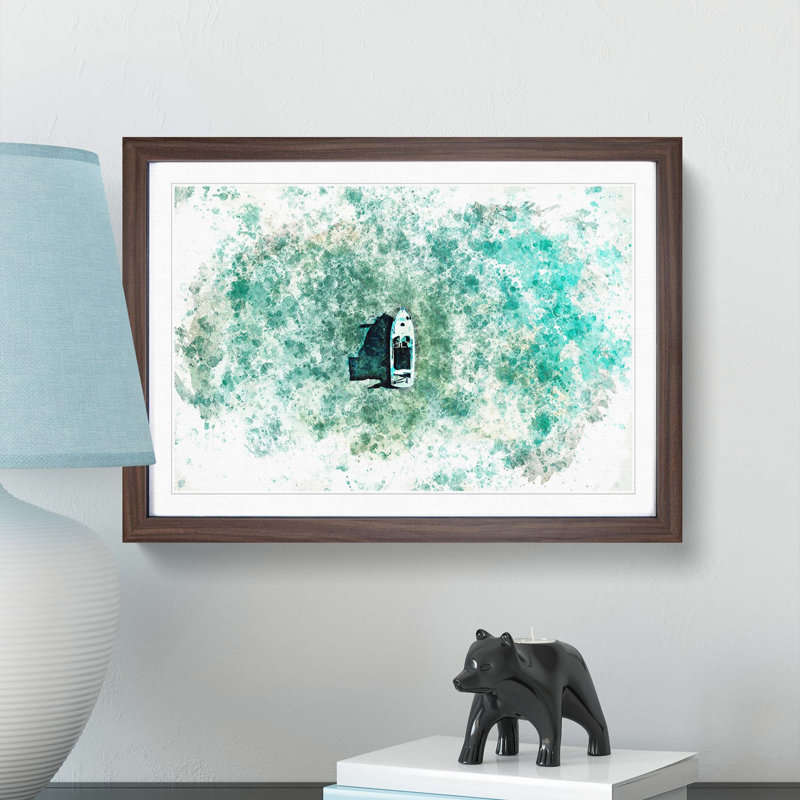 Boat in the Open Water in Abstract - Picture Frame Painting Print, Walnut Framed, 36cm H x 48cm W x 2cm D