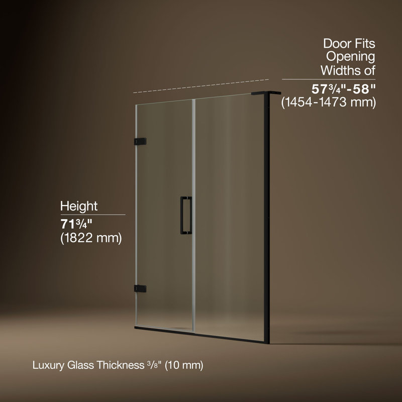 Composed 57-1/4-In58-In W X 71-1/2-In H Frameless Pivot Shower Door With 3/8-In Crystal Clear Glass And Back-To-Back Vertical Door Pulls