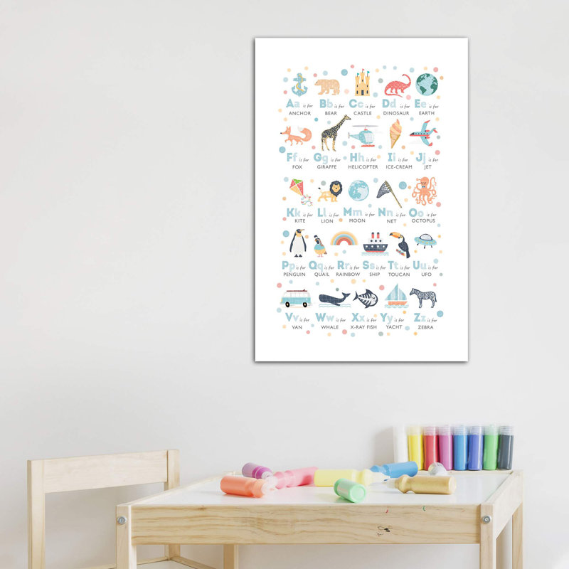 Garçons illustrés - Alphabet - impression, Toile tendue, Aucun mat, H 48 po x l 32 po x P 1,5 po